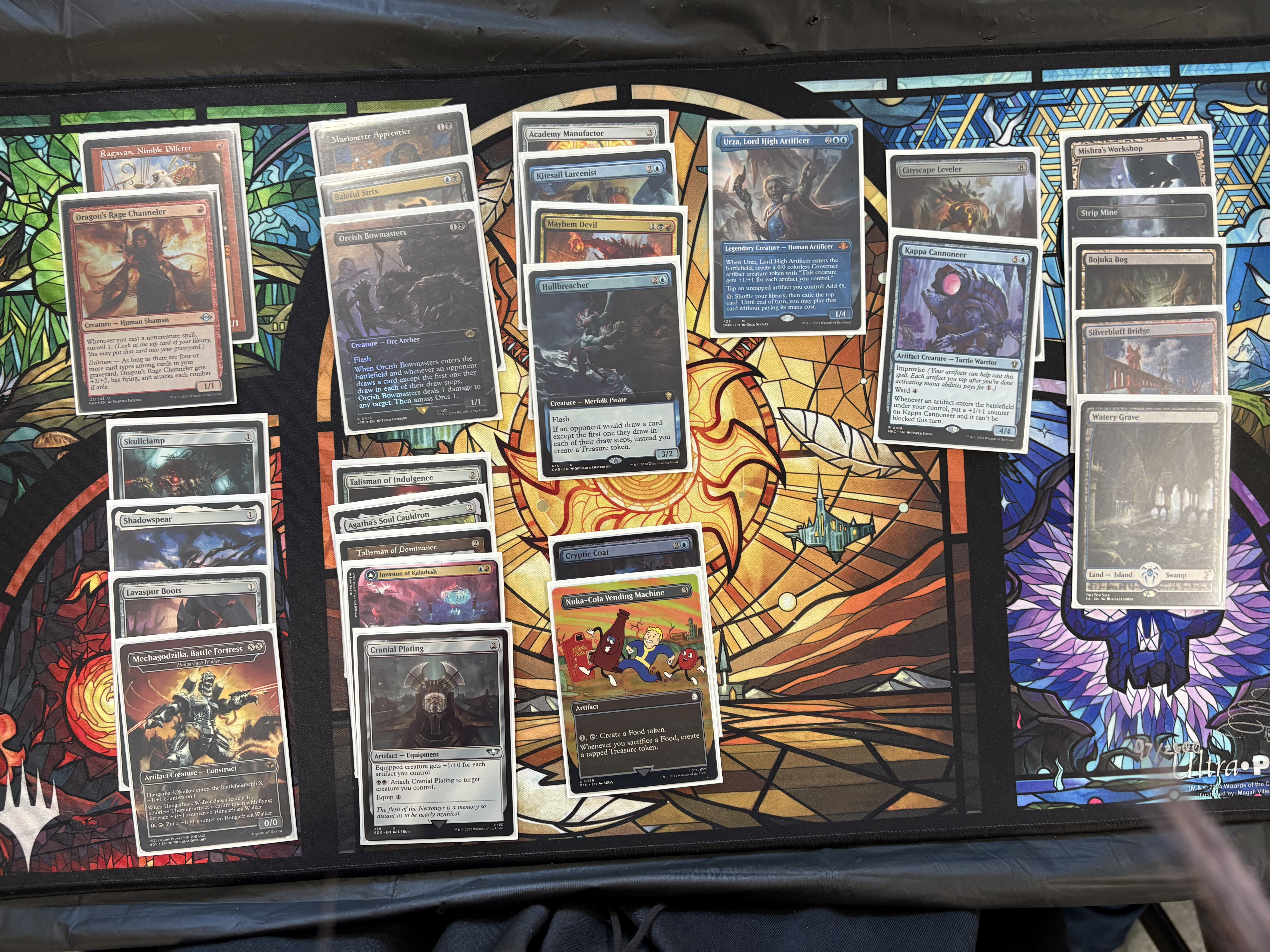 A deck picture of a Grixis artifact aggro deck.